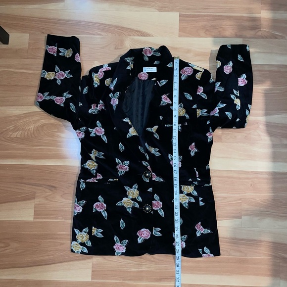 Vintage Black Velvet Gypsy Witchy Etherial Fairie Floral Rose Blazer Size M/L - Picture 6 of 11